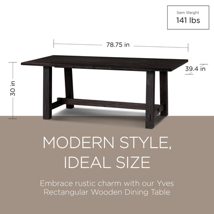 Maven Lane Yves Rectangular Wooden Dining Table in Weathered Black Finish