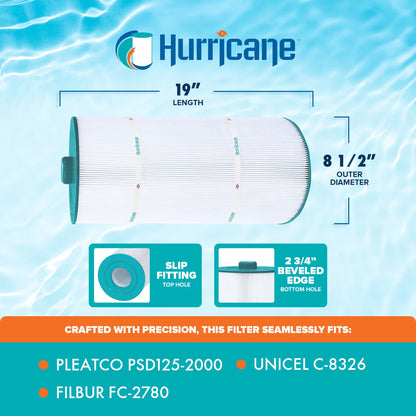Hurricane Advanced Spa Filter Cartridge for PSD125-2000 & Unicel C-8326, 3 Pack