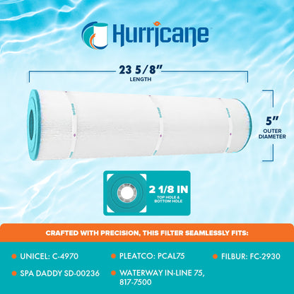 Hurricane Spa Filter Cartridge for Unicel: C-4970, PCAL75, Filbur FC-293, 4 Pack