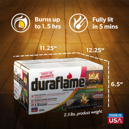 Duraflame 2.5lbs Indoor Outdoor Fireplace Pit Firelog 4.5 Hr Burn Time (18 Pack)