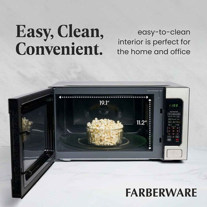 Farberware Countertop Microwave Ov 1100 Watts, 2.2 cu ft - Smart Sensor With LED Lighting and Child Lock - Perfect for Apartments and Dorms - Easy Clean Black Interior, Stainless Steel