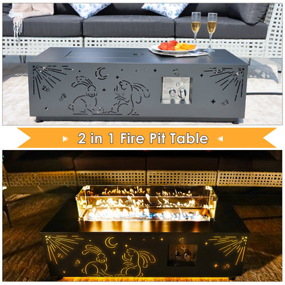 RADIATA 42" Rectangle Fire Pit Table, Dual-Fuel (Propane or Natural Gas), 50000 BTU,LED Rabbit Light, CSA Certified, Dark Gray