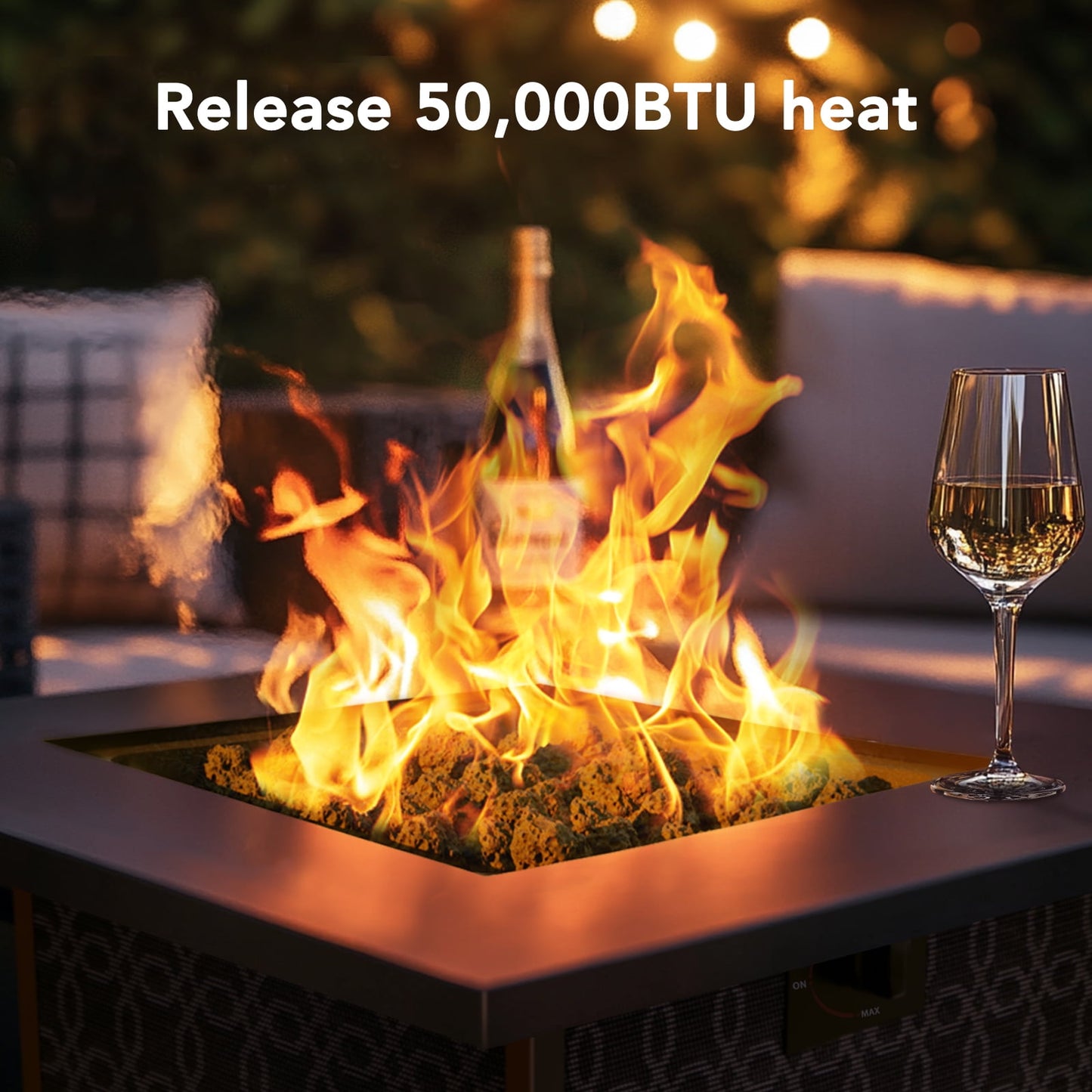 Philergo 28" Propane Fire Pit, 50,000 BTU Square Gas Fire Pit Table for Patio Garden Party with Lava Rocks, Removable Lid, CSA-Certified