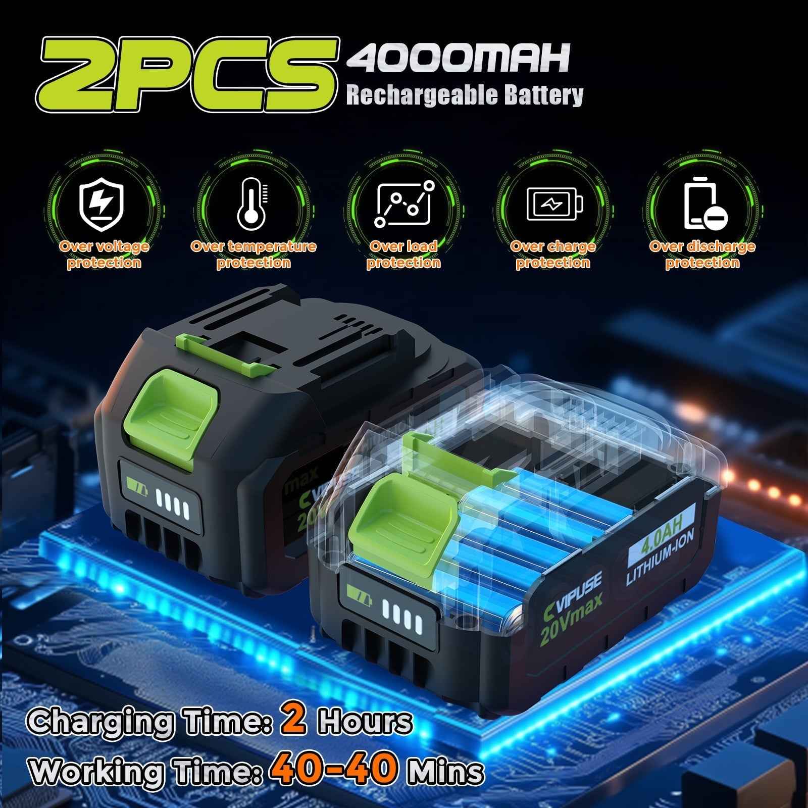 Vipuse 2-in-1 Brushless Cordless 16 FT Max Extension Pole Saws with Two 4.0Ah Rechargeable Batteries and 2.0Ah Fast Charger, 5.5lb Lightweight Auto Oiling 7 inch mini chainsaws for Tree Trimming