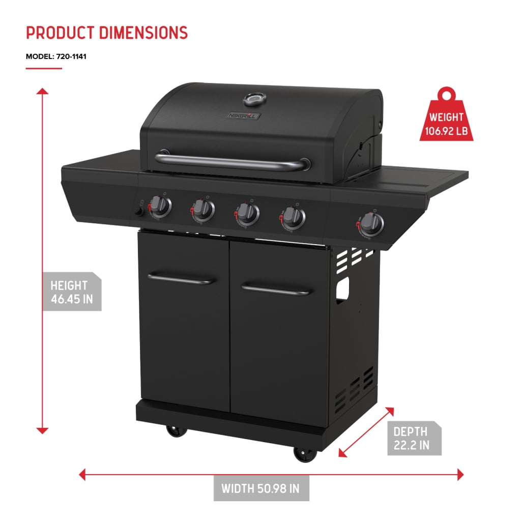 Nexgrill 4-Burner Propane Gas Grill with 2-In-1 Charcoal Tray & Side Burner, Stainless Steel Frame, 626 SQ In Total Cooking Space, 60,000 BTUs, BBQ Grill Perfect for Outdoor Gatherings - 720-1141