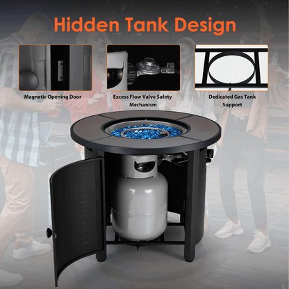 TLGREEN 30" Propane Fire Pit Table with Lid and Blue Stone, 50,000 BTU Auto-Ignition Circular Gas Fire Pit for Outdoor, with CSA Certified