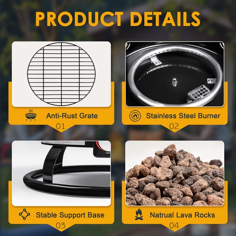 Homall Portable Propane Fire Pit for Outside, Smokeless Gas Fire Bowl with Auto-Ignition, 19-Inch Diameter Lid & Carry Kit, for Patio,, Black