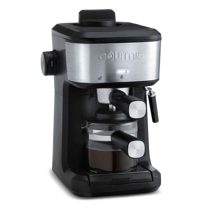 Gourmia 4-Shot Steam Espresso, Cappuccino, and Latte Maker with Frothing Wand, Black, New