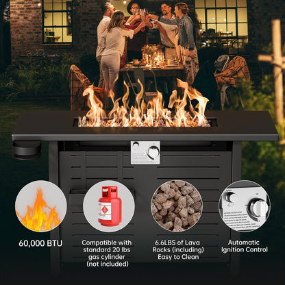 KingChii 45 inch Propane Fire Pit with Lid, Lava Stone, 60,000 BTU Steel Gas Fire Pit Table for Outdoor, Garden, Patio and Backyard, Black
