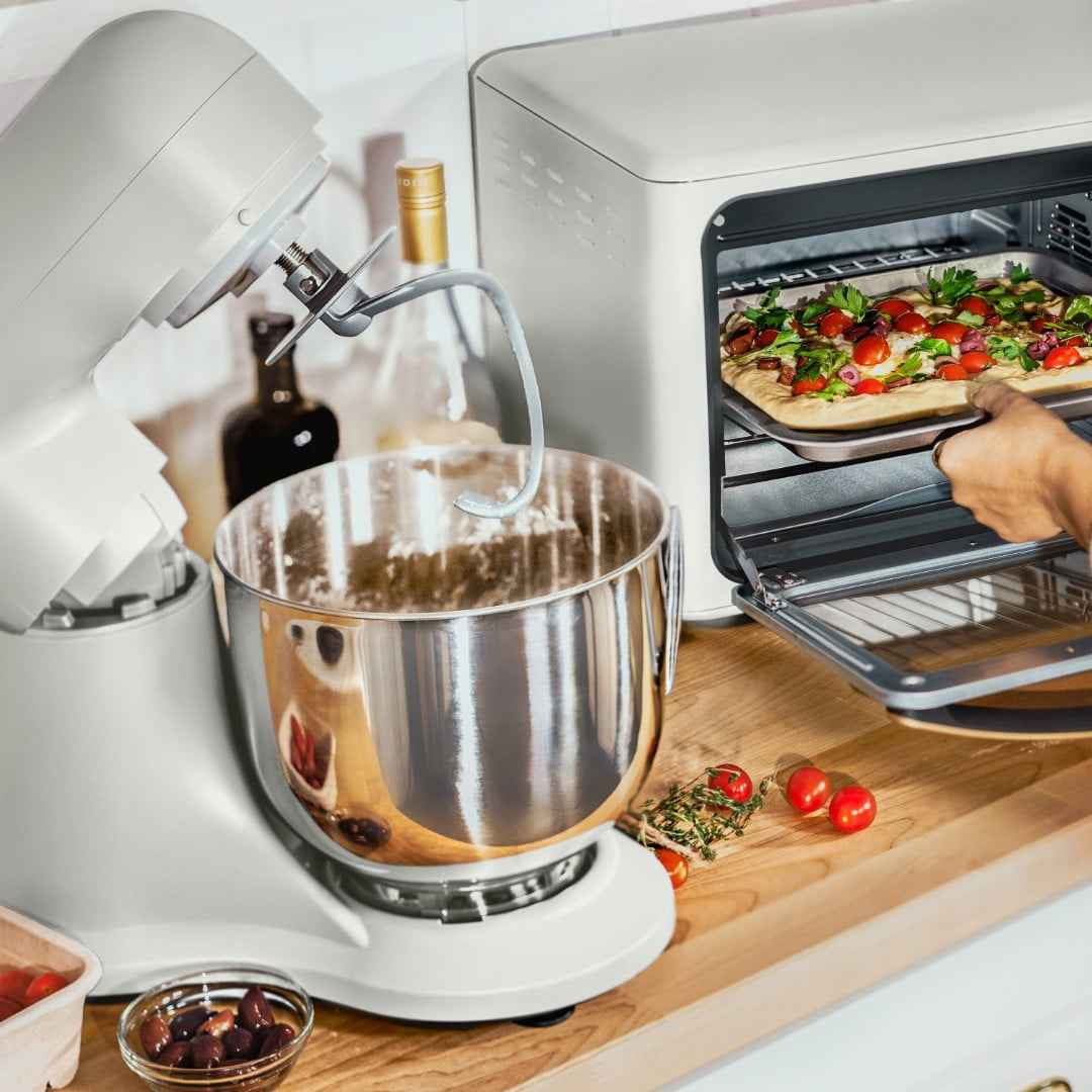 Beautiful 5.3 Qt Stand Mixer, White Icing with Flat Beater, Dough Hook, Balloon Whisk