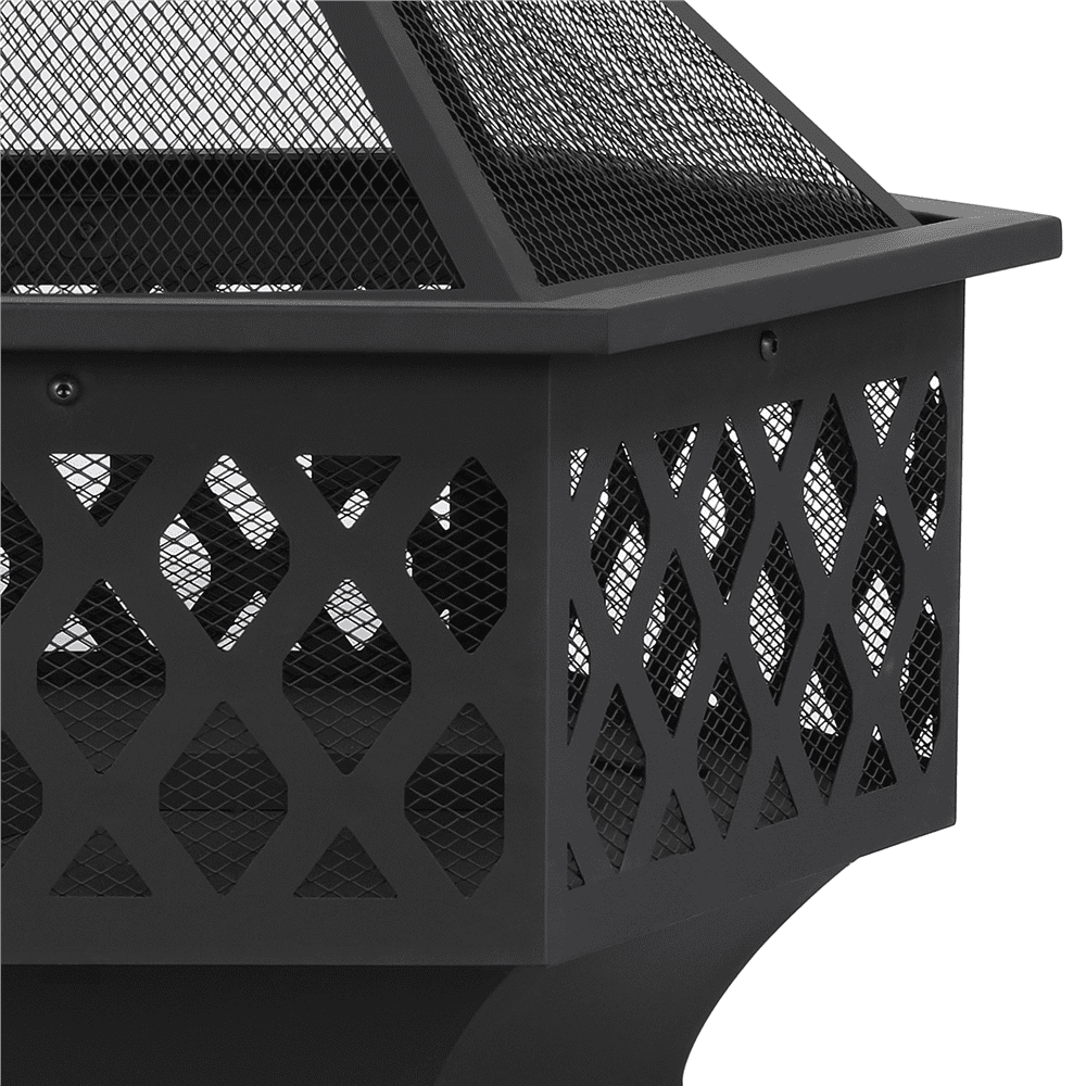 Yaheetech 24'' Outdoor Fire Pit with Mesh Poker Sides Cover, Black