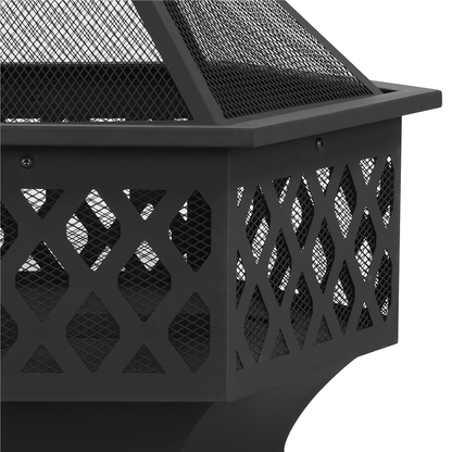 Yaheetech 24'' Outdoor Fire Pit with Mesh Poker Sides Cover, Black