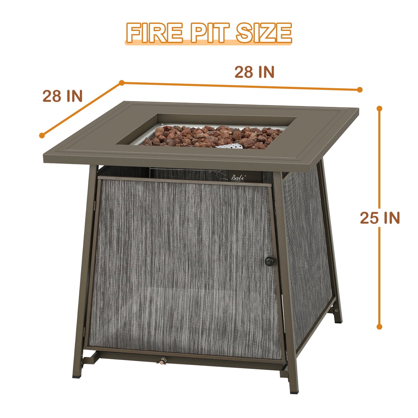 BALI OUTDOORS 28" Gas Fire Pit Table with Metal Lid and Lava Rocks, 50,000 BTU / Gray