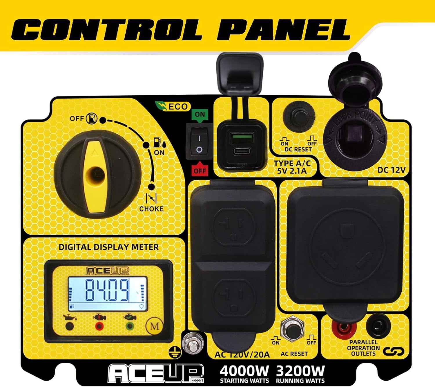 Aceup Energy 4000 Watt Portable Inverter Generator, Gas Powered Generator Quiet for Home, 3500W RV-Ready, EPA Compliant