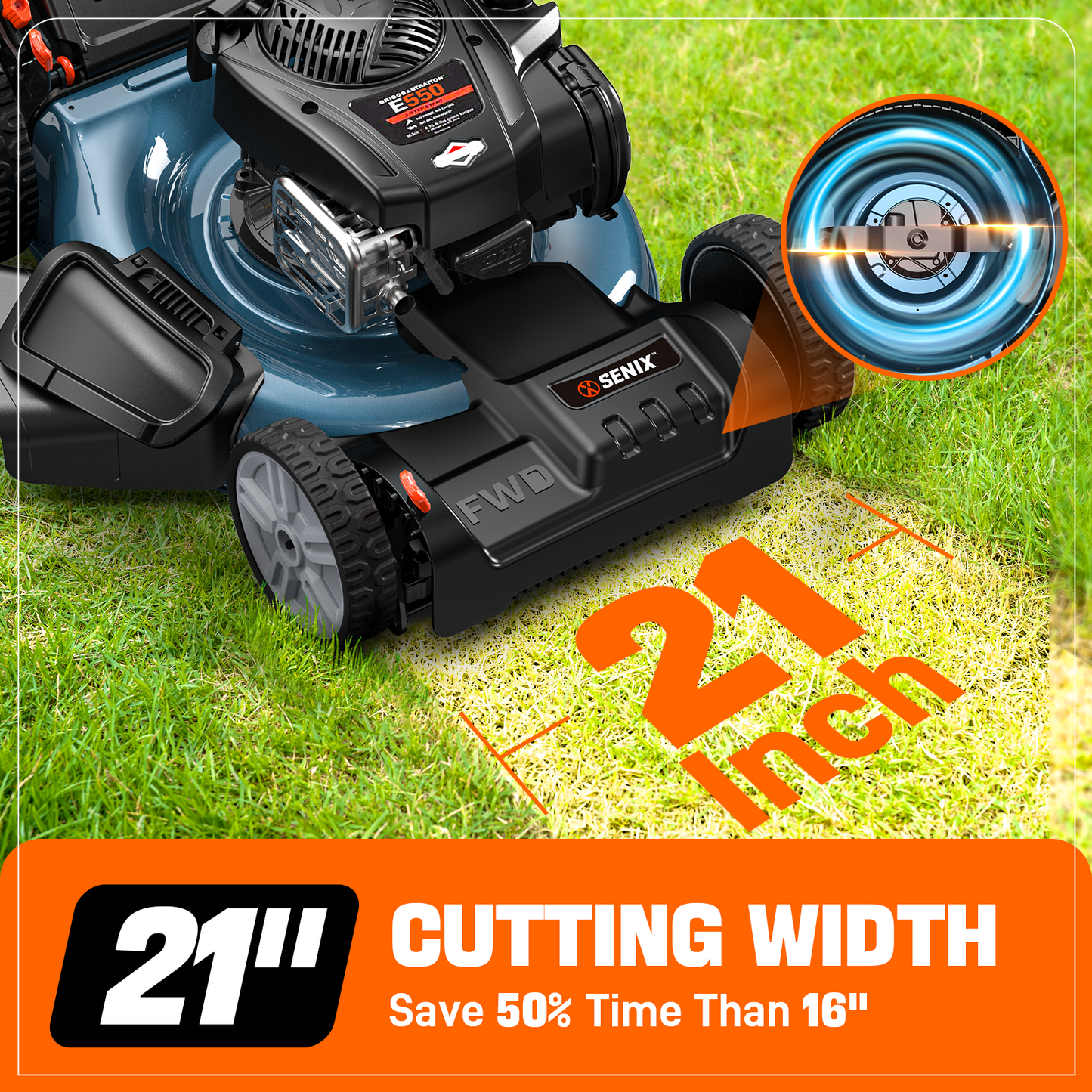 SENIX Self-Propelled Gas Lawn Mower 21in Cuttting Blade 22in Cutting Deck, 150 cc 4-Cycle Made in USA Briggs & Stratton Engine Push Mower, 3-In-1, 6-Height Adjustment, 11-In Rear Wheels, LSSG-M1