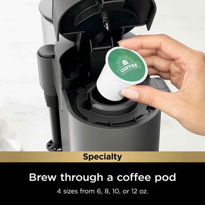 Ninja Single Serve Pods & Grounds Specialty Coffee Brewer, 4 Brew Styles, Gray, PB050