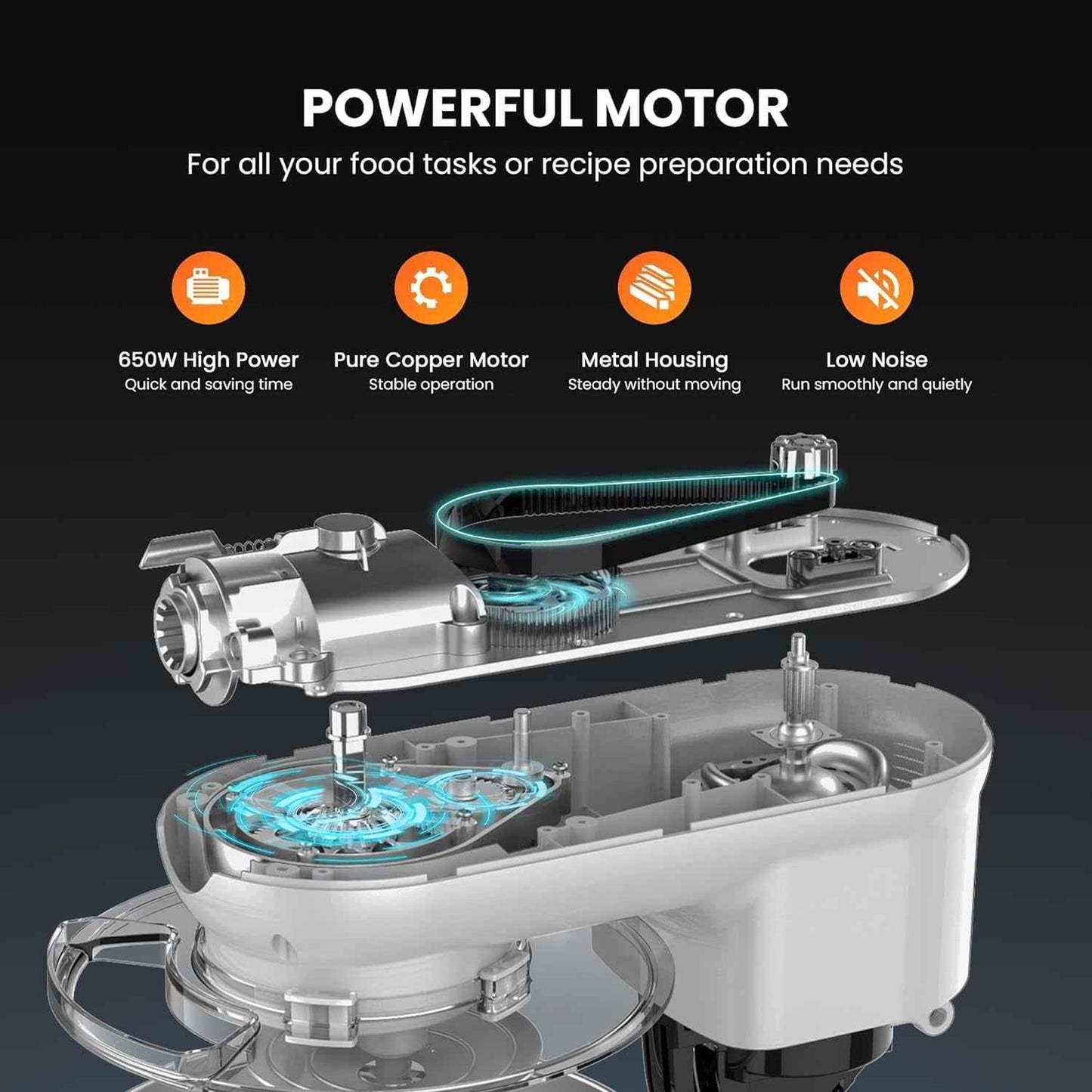 SPECSTAR 3 in 1 Stand Mixer with 6 Quart Stainless Steel Bowl, 650W 6-Speed Tilt-Head Meat Grinder, Silver