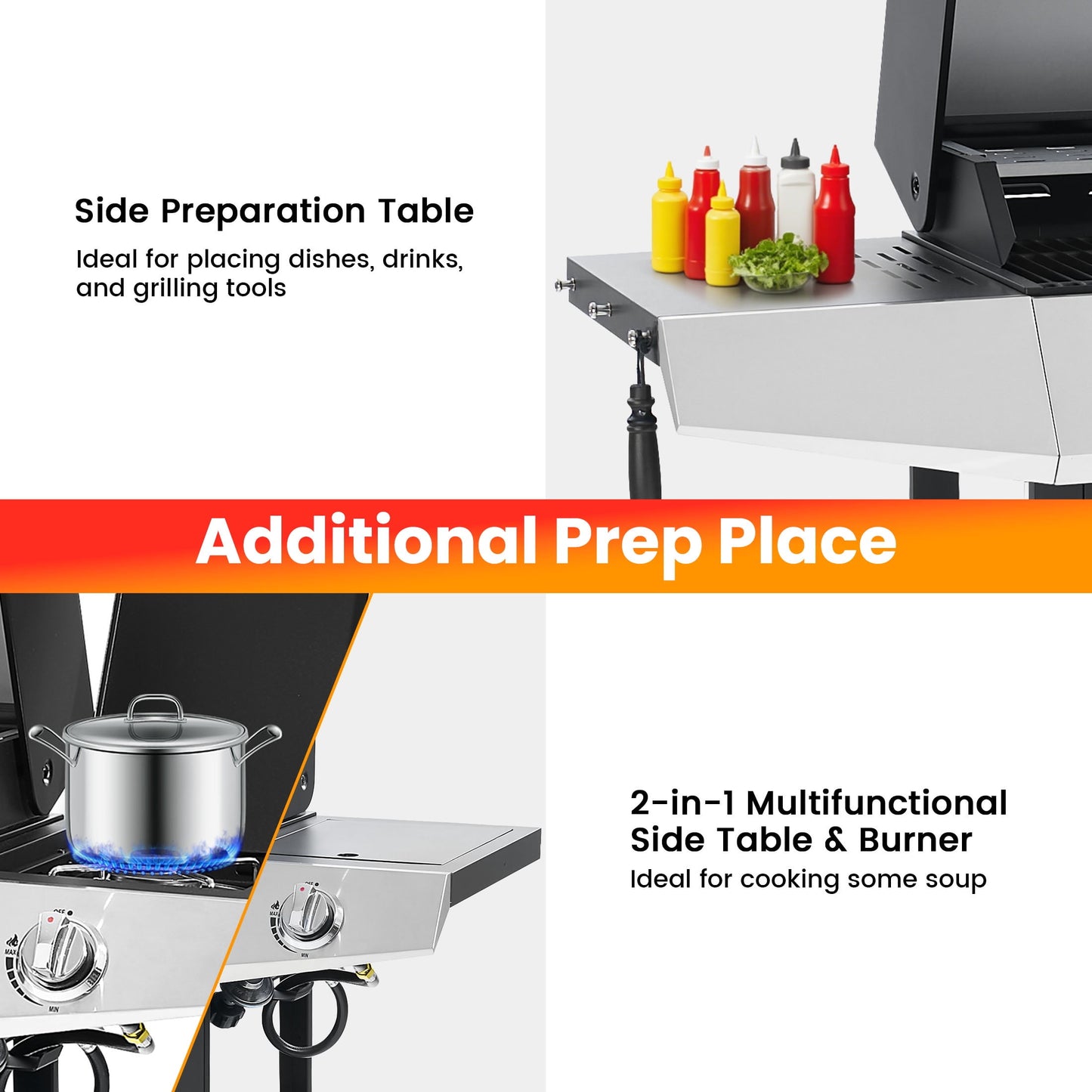 Segmart 4 Burner BBQ Propane Gas Grill with Side Burner, Stainless Steel 50,000 BTU Patio Barbecue Grill with Shelf, Gas Tank Hook, Towel Rack & Bottle Opener, Fits for Camping, Outdoor Cooking