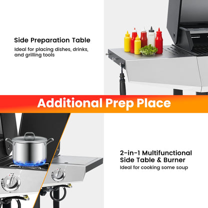 Segmart 4 Burner BBQ Propane Gas Grill with Side Burner, Stainless Steel 50,000 BTU Patio Barbecue Grill with Shelf, Gas Tank Hook, Towel Rack & Bottle Opener, Fits for Camping, Outdoor Cooking