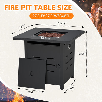 Walsunny 28 Inch Propane Gas Fire Pit Table 40000 BTU with Lid Square Firepit Table Lava Rock Fire Table with Waterproof Cover