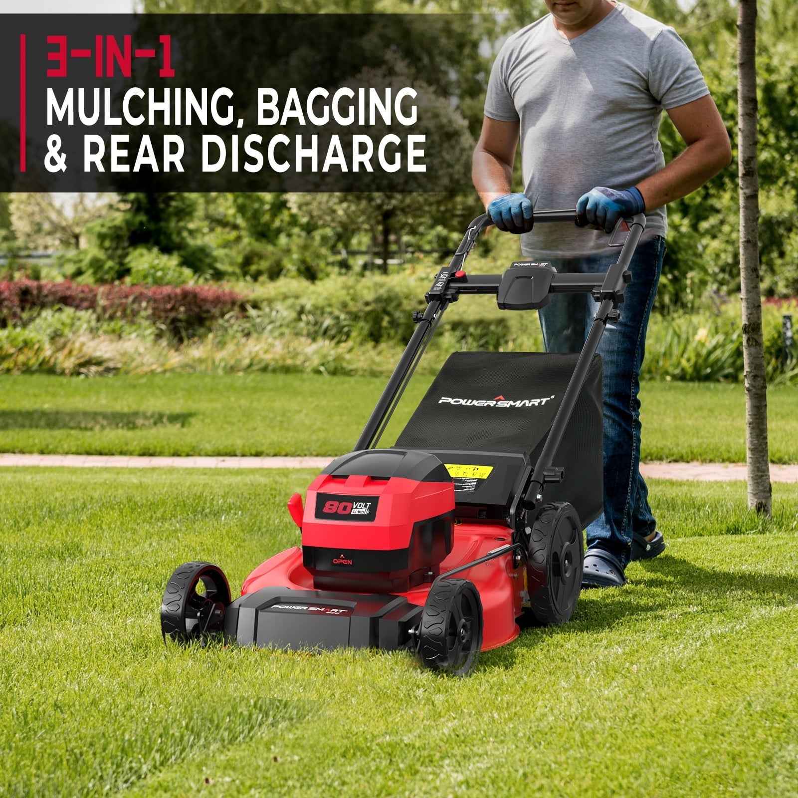 PowerSmart 3-in-1  21" 6A 80V  Cordless Lawn Mower, Brushless Motor, 6 Position Height Adjustment