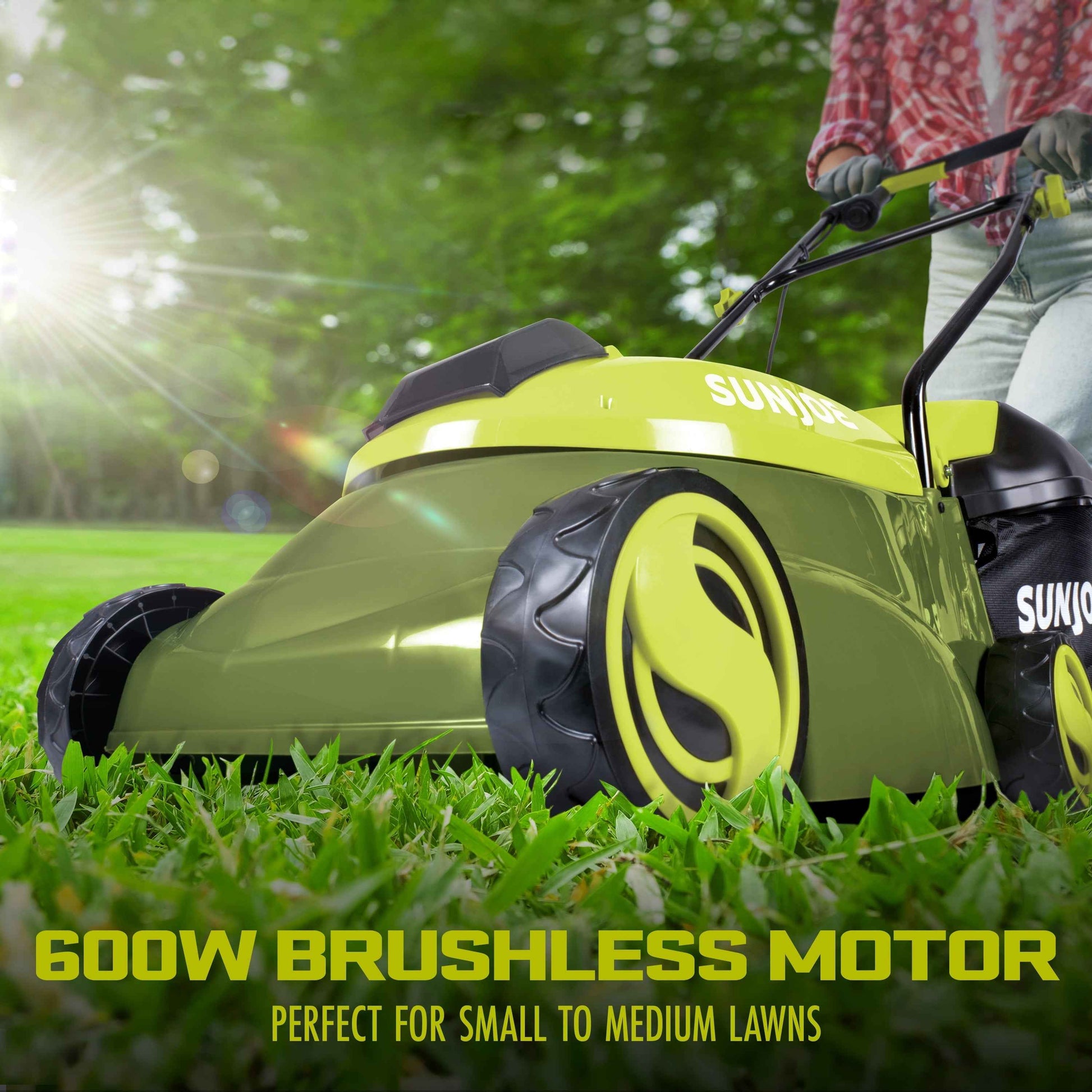 Sun Joe 28V Cordless 14" Brushless Push Walk-Behind Lawn Mower, Adjustable Cutting Height
