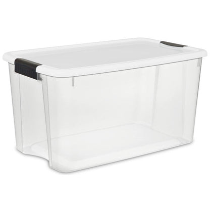 Sterilite 70 Qt Clear Plastic Stackable Storage Bin w/ White Latch Lid, (8 Pack)