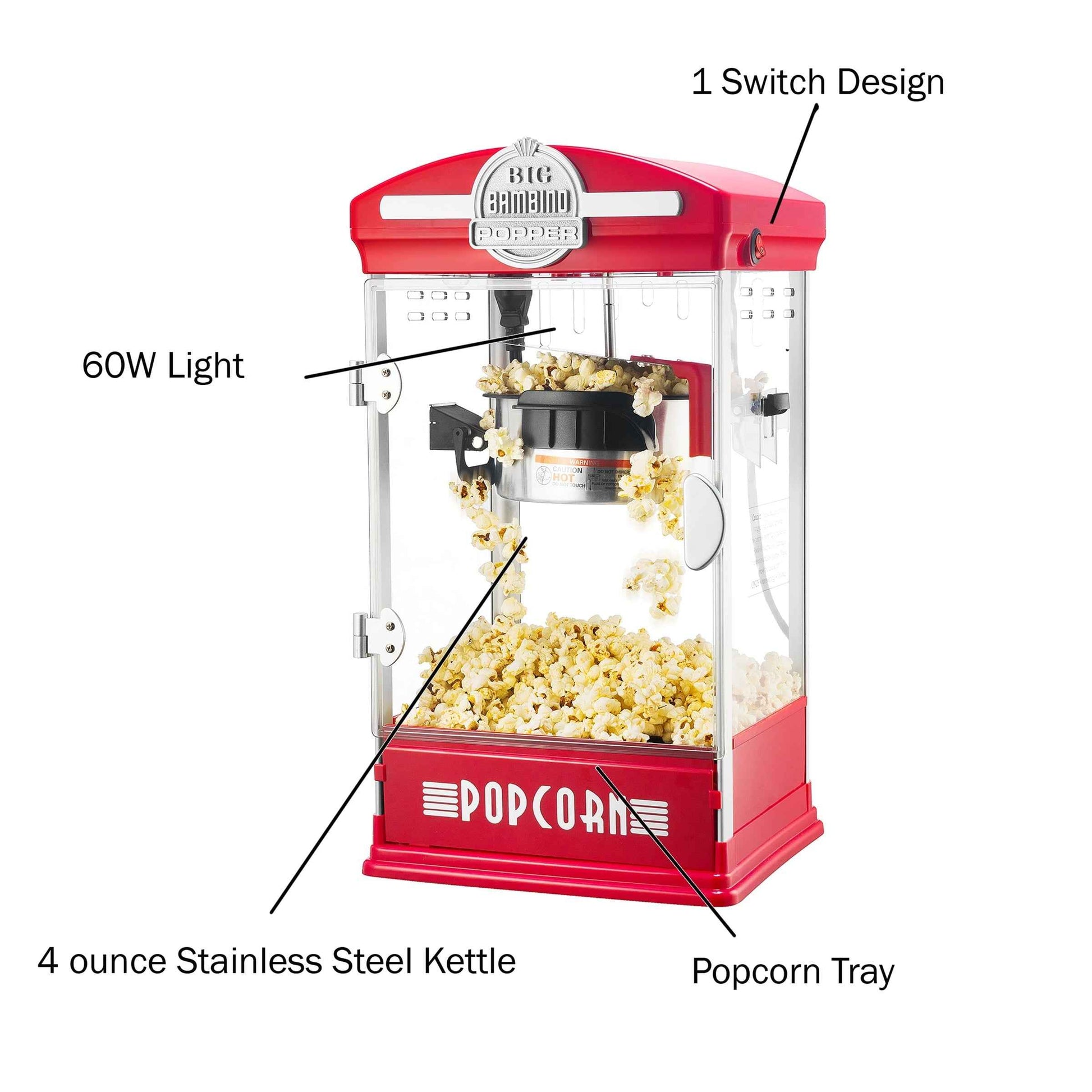 Big Bambino Retro Tabletop 4-oz Popcorn Popper by Great Northern Popcorn, Red