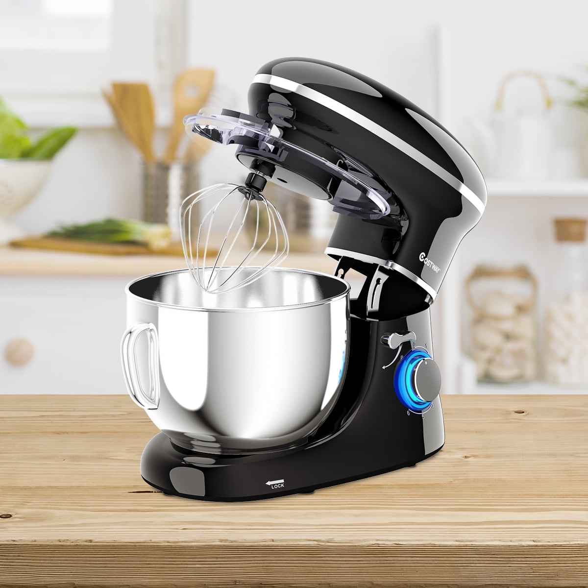 Costway 6.3 QT Tilt-Head Food Stand Mixer 6 Speed 660W wIth Dough Hook, Whisk & Beater Black