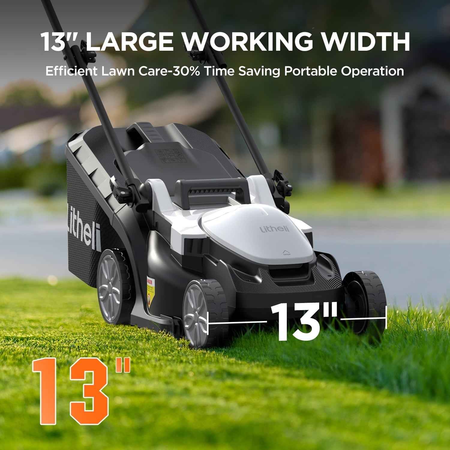 Litheli Cordless Lawn Mower, 13" 20V Electric Lawn Mowers, Brushless Motor, 5 Heights Adjustment, with 4.0Ah Portable Battery