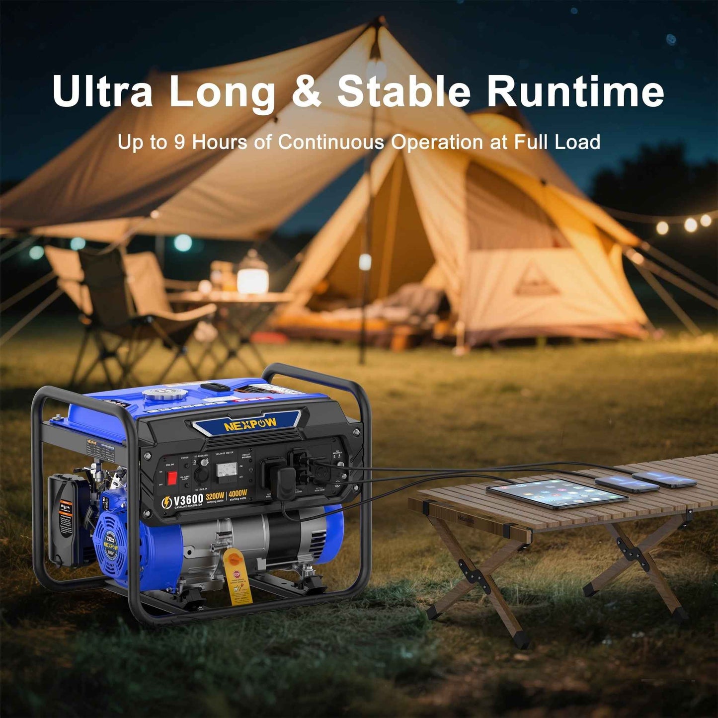 NEXPOW 4000W Portable Generator, Gasoline Powered RV Ready Generator for Backup Home & Outdoor Camping, EPA Compliant, 9H Full Load Runtime, Open Frame