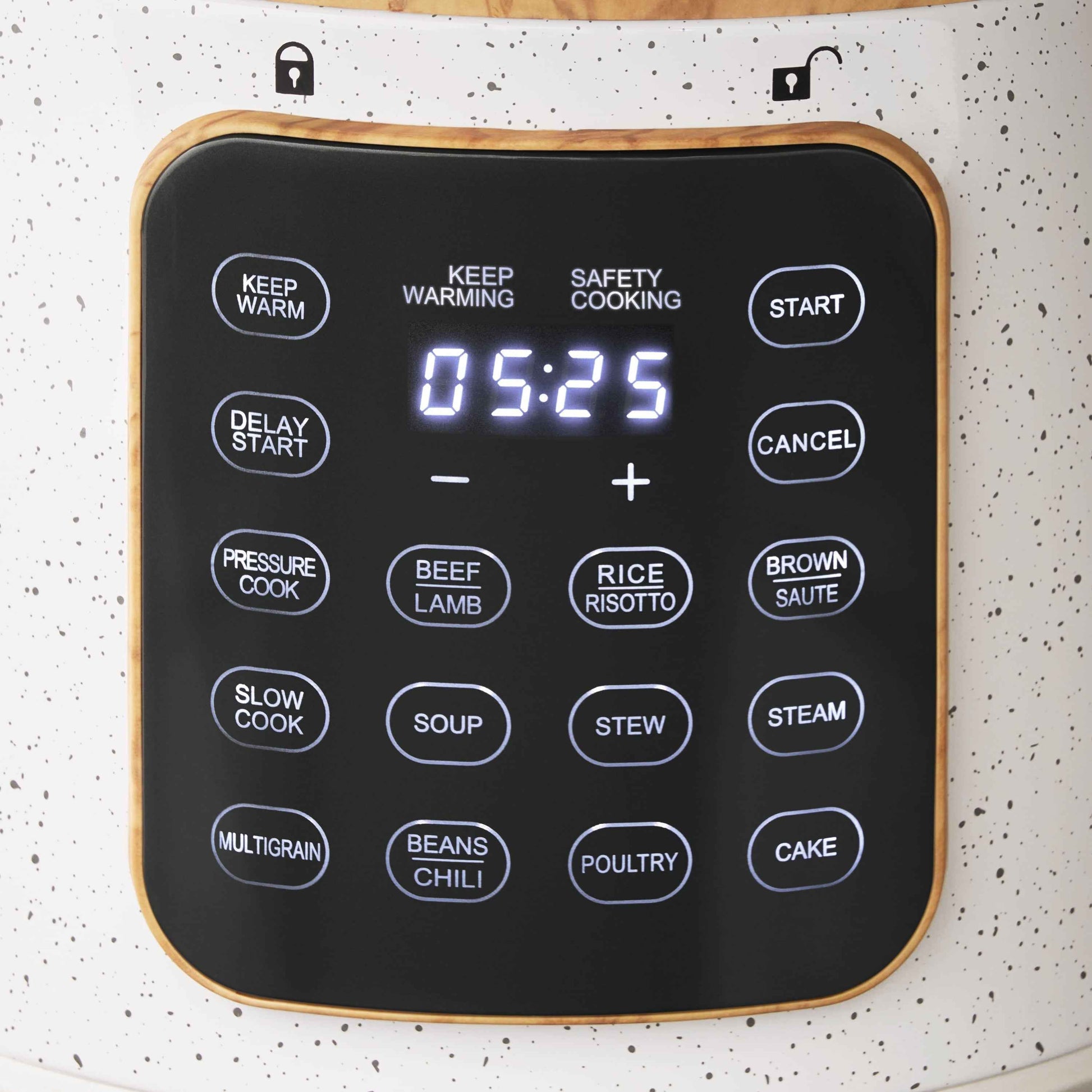 The Pioneer Woman Linen Speckle 6-Quart Pressure Cooker with Touch Control Display