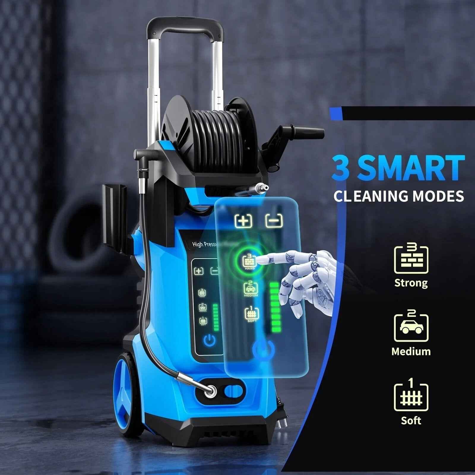 SUGIFT Electric Pressure Washer 4500PSI-Max 3.2GPM with Touch Screen Adjustable Pressure and 5 Nozzles Power Washer Cleaning for Patio,Blue
