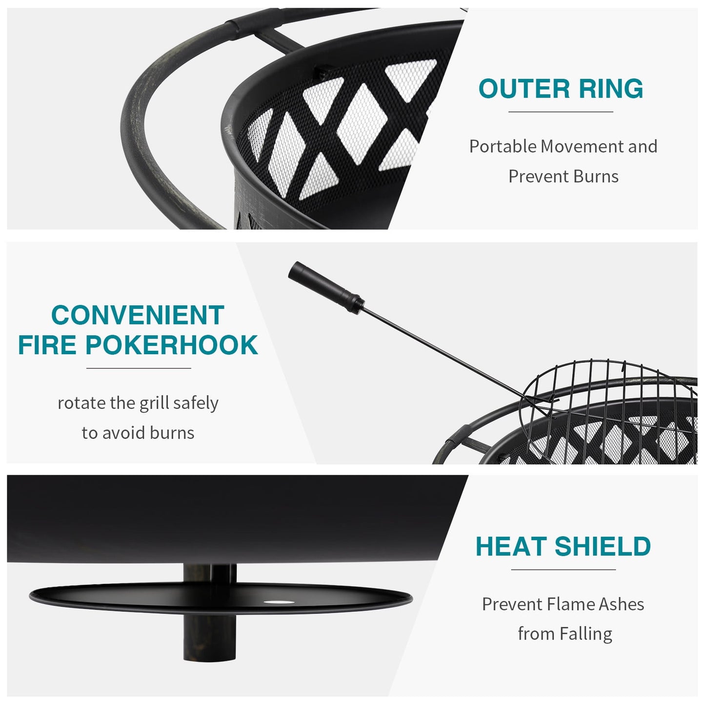 JolyDale 30 inch Outdoor Fire Pit with Cooking 2 in 1 Grate Wood Burning Firepit Steel Firepit Bowl with Swivel BBQ Grill, Poker for Backyard, Garden