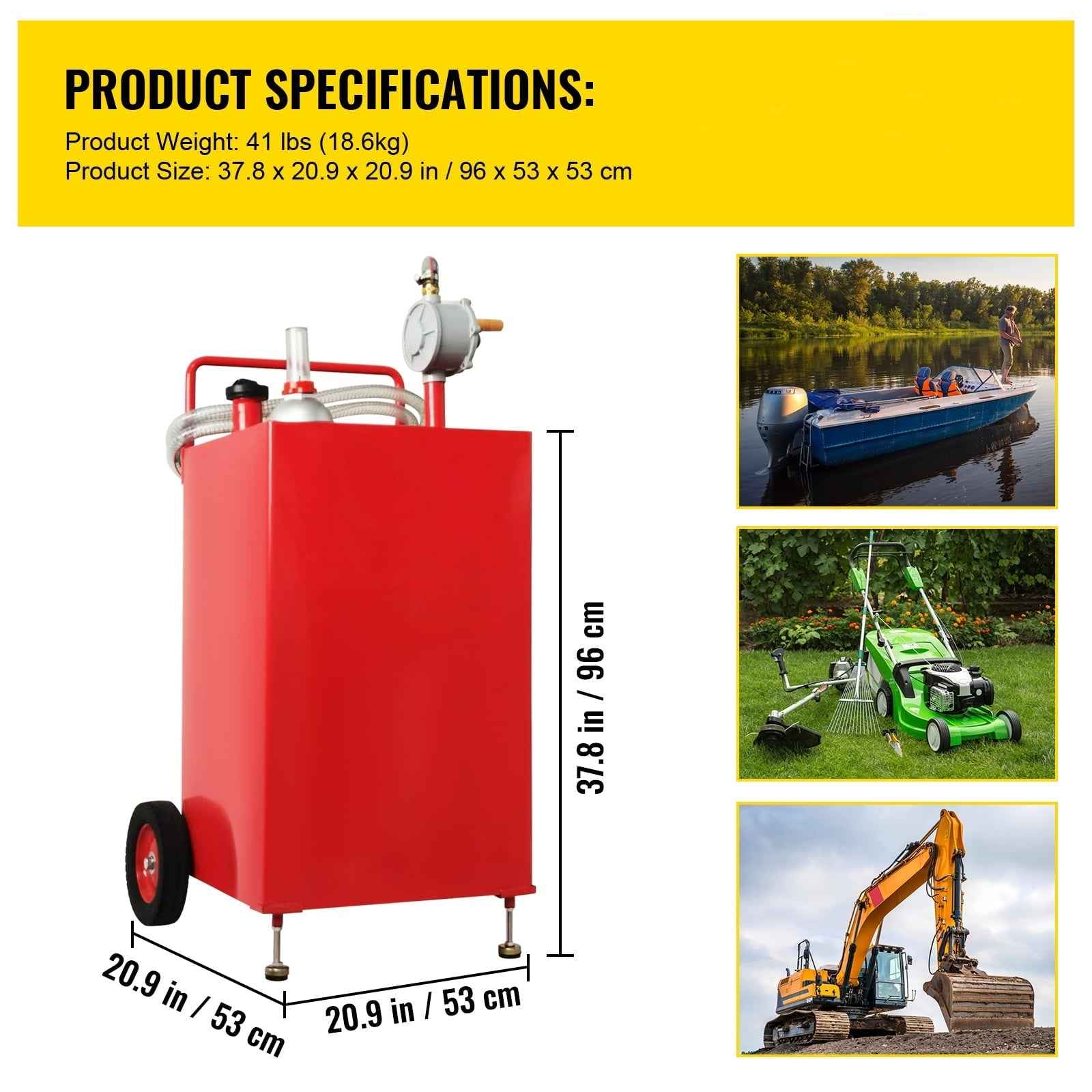 SKYSHALO VV-SYJYC-OI2, 30 Gallon Gasoline Diesel Portable Fuel Caddy Manuel Transfer Pump Red