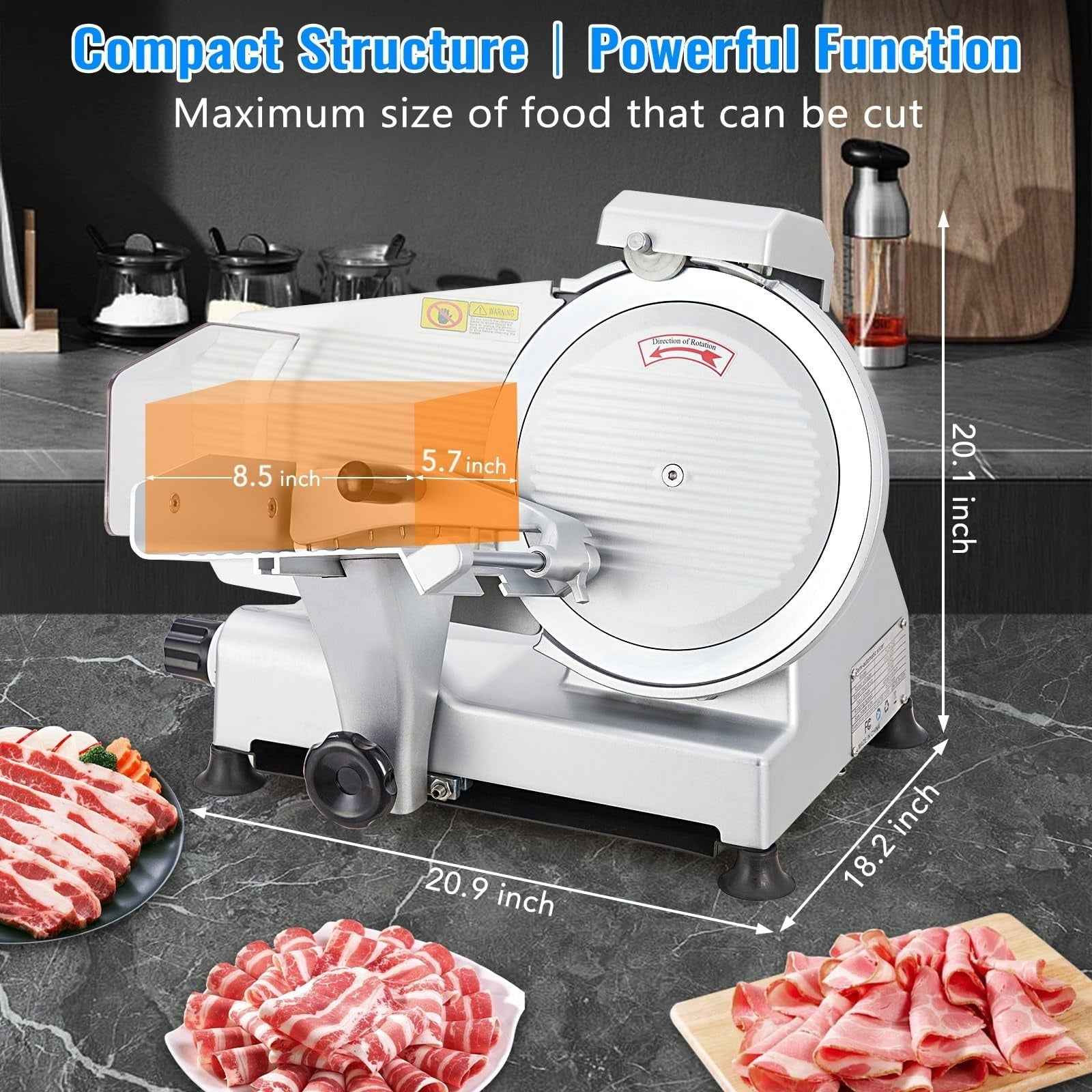 Meat Slicer, 240W Electric Food Slicer with 10" Stainless Steel Blade and Built-in Sharpening Stone, Adjustable Thickness Meat Slicer for Home and Commercial Use to Cuts Meat, Bread and Cheese
