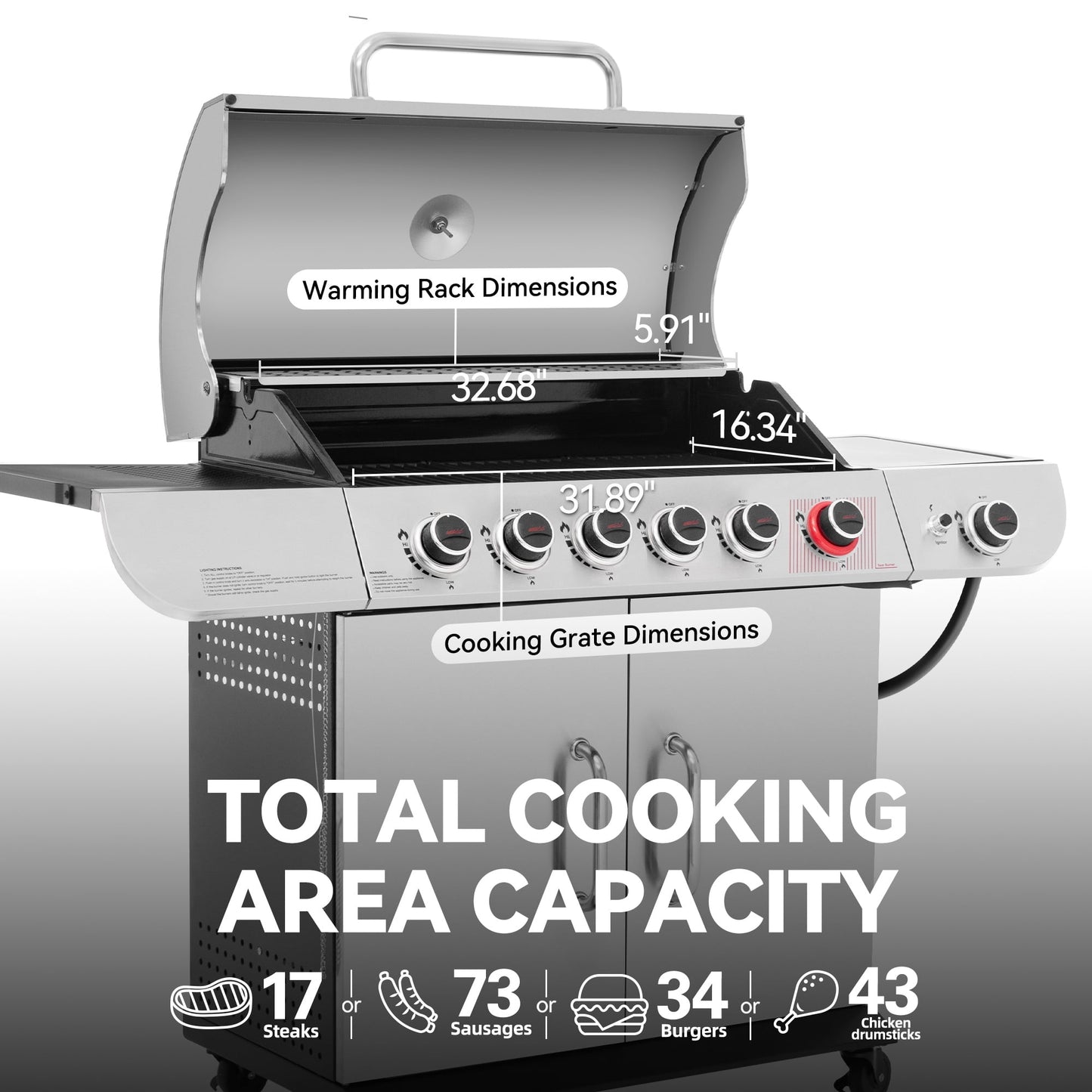 Royal Gourmet SG6002 Classic 6-Burner 71000-BTU LP Gas Grill with Sear Burner and Side Burner, Stainless Steel