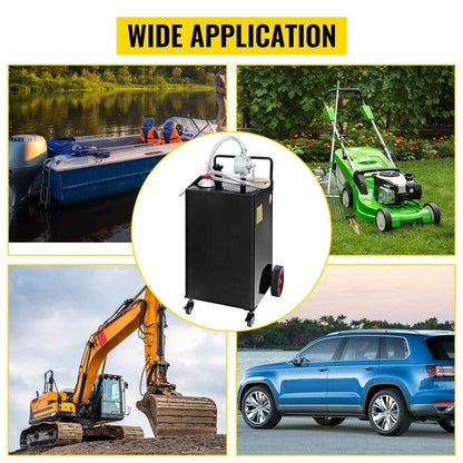 VEVOR Fuel Caddy Fuel Storage Tank 35 Gallon 4 Wheels with Manuel Pump, Black