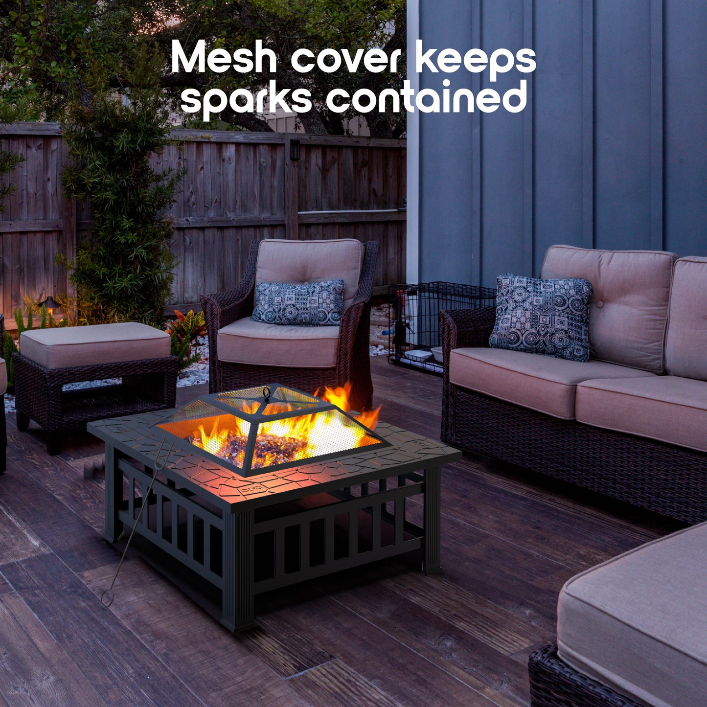 Cozi Outdoor Square Fire Pit Table with BBQ Grill for Camping and Outdoor Decor, 32”