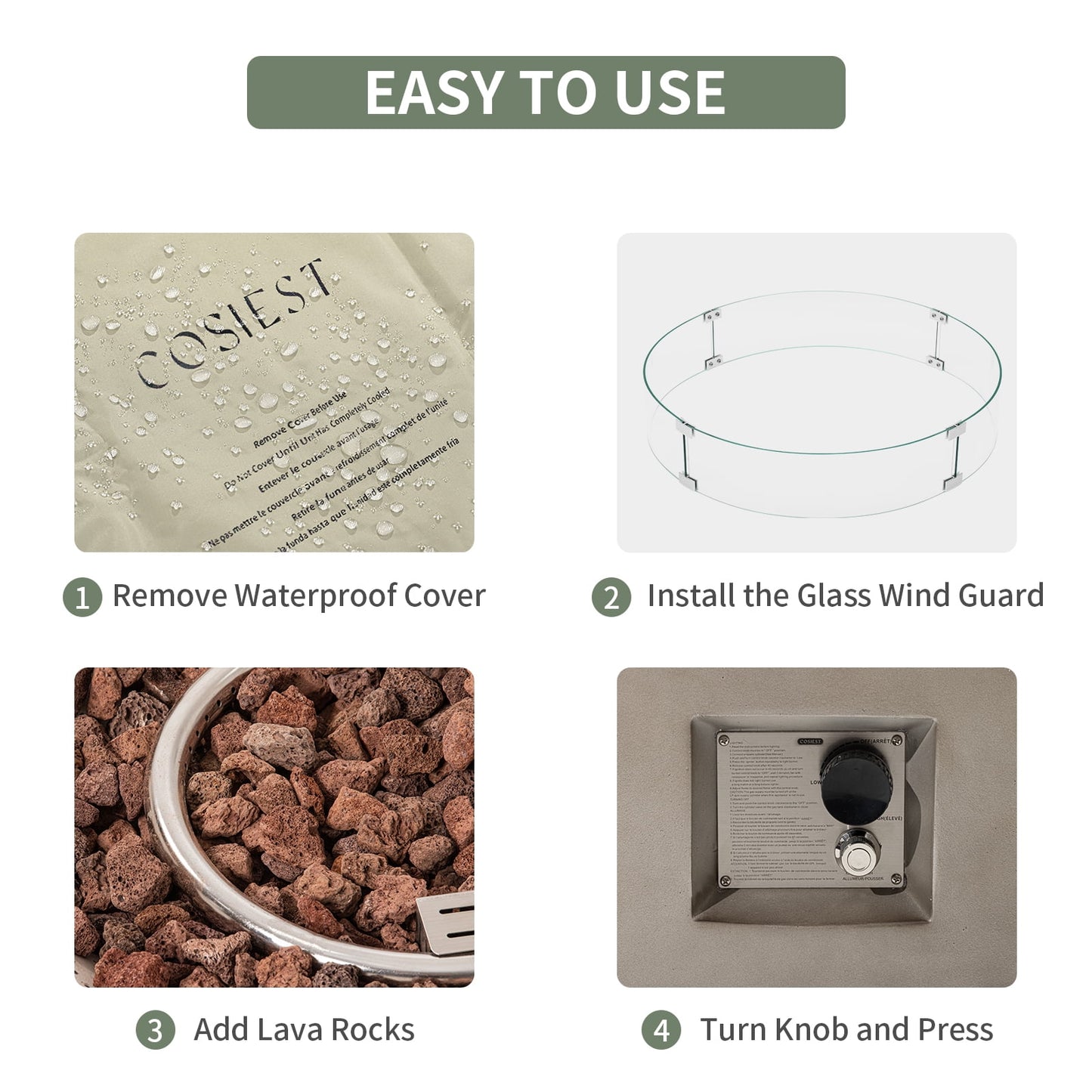 COSIEST Outdoor 40.5 inch Round Grey Propane Fire Pit Coffee Table w Wind Guard (Tank Outside)