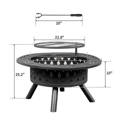 YDLW 38 inch Fire Pit for Outside 2 in 1 BBQ Wood Burning Fire Pit for Outdoor Camping Large Fire Pit Wood Bowl Firepit with Grate Spark Screen Log Grate