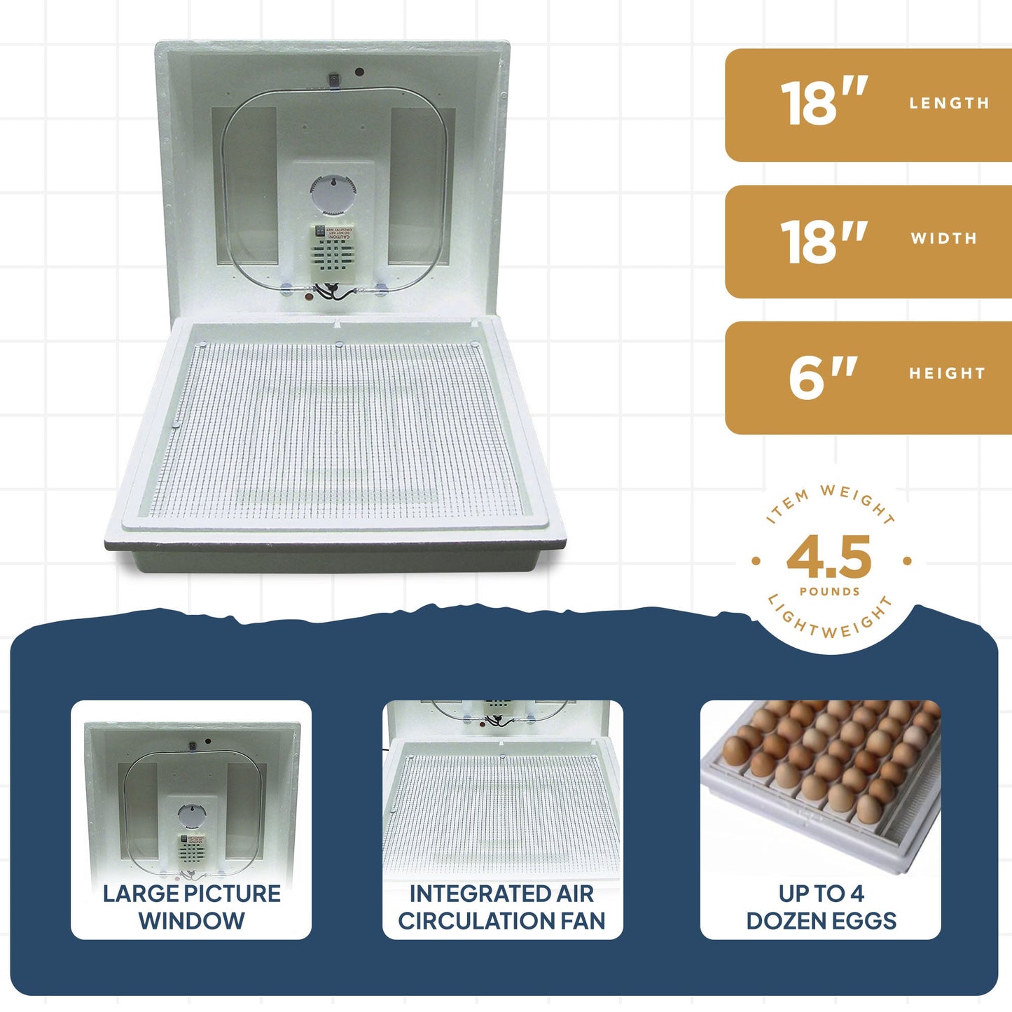 Farm Innovators 2100 Still Air Incubator w/ Reliable Temperature Settings, White