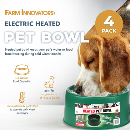 Farm Innovators P-60 1.5 Gallon Electric Heated Pet Water Bowl, 60 Watt, 4 Pack
