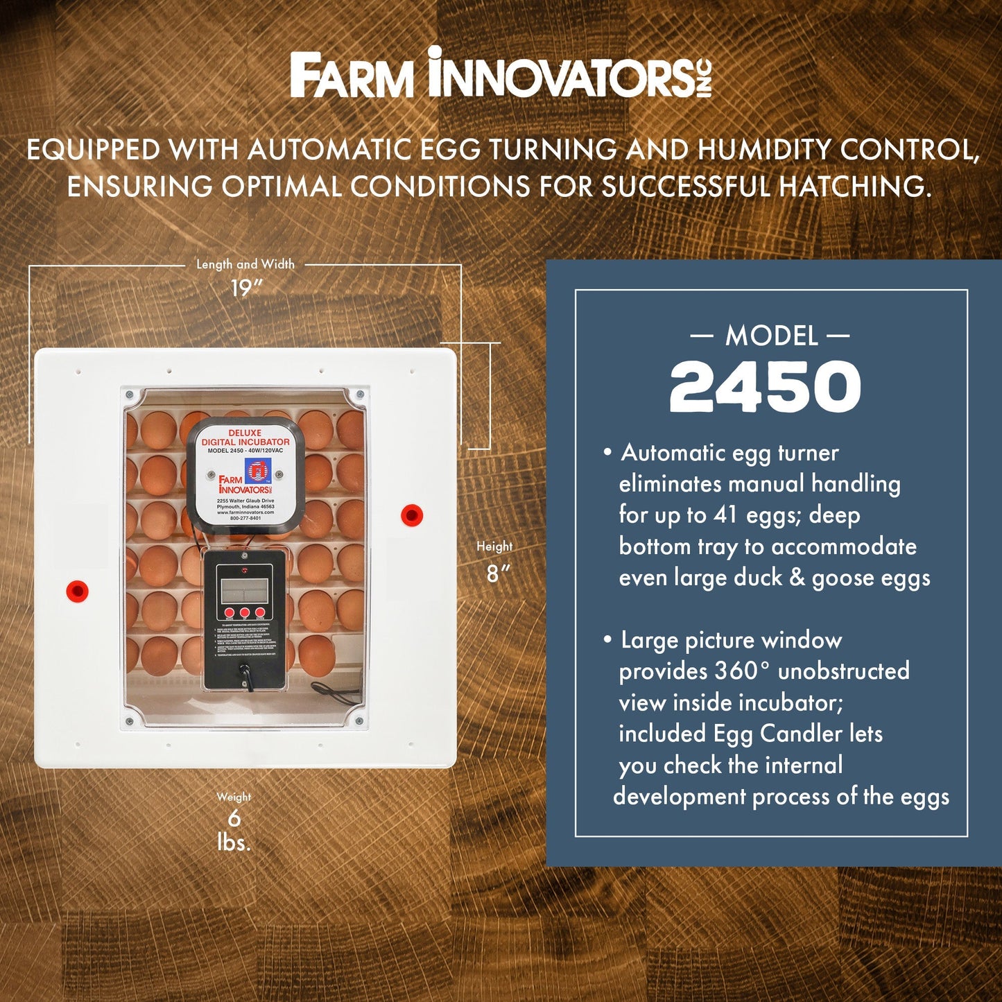 Farm Innovators 2450 Digital Circulated Air Incubator w/ Auto Egg Turner, White