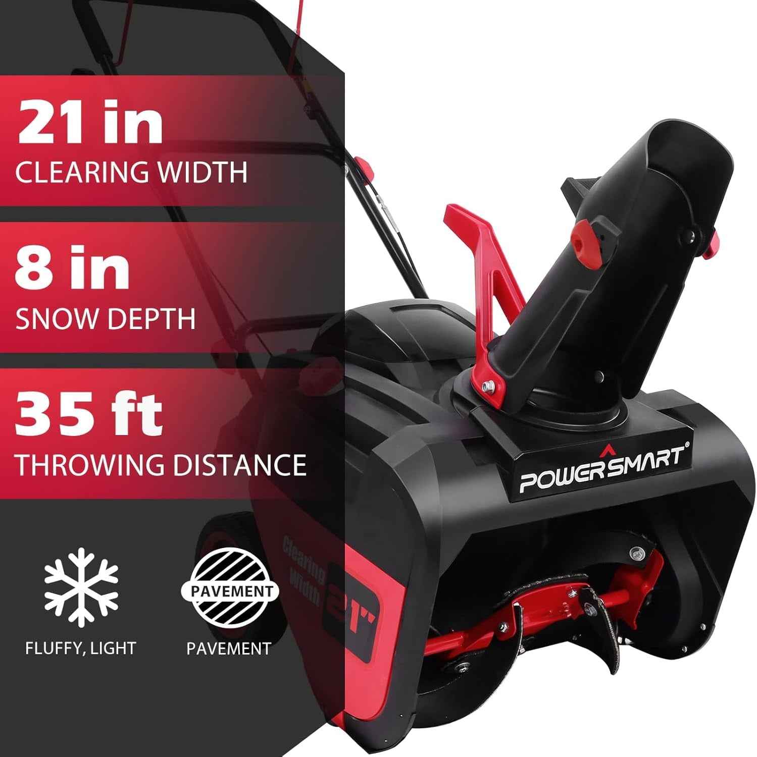 PowerSmart 21 inch 212cc Single Stage Gas Powered Push Gasoline Snow Blower