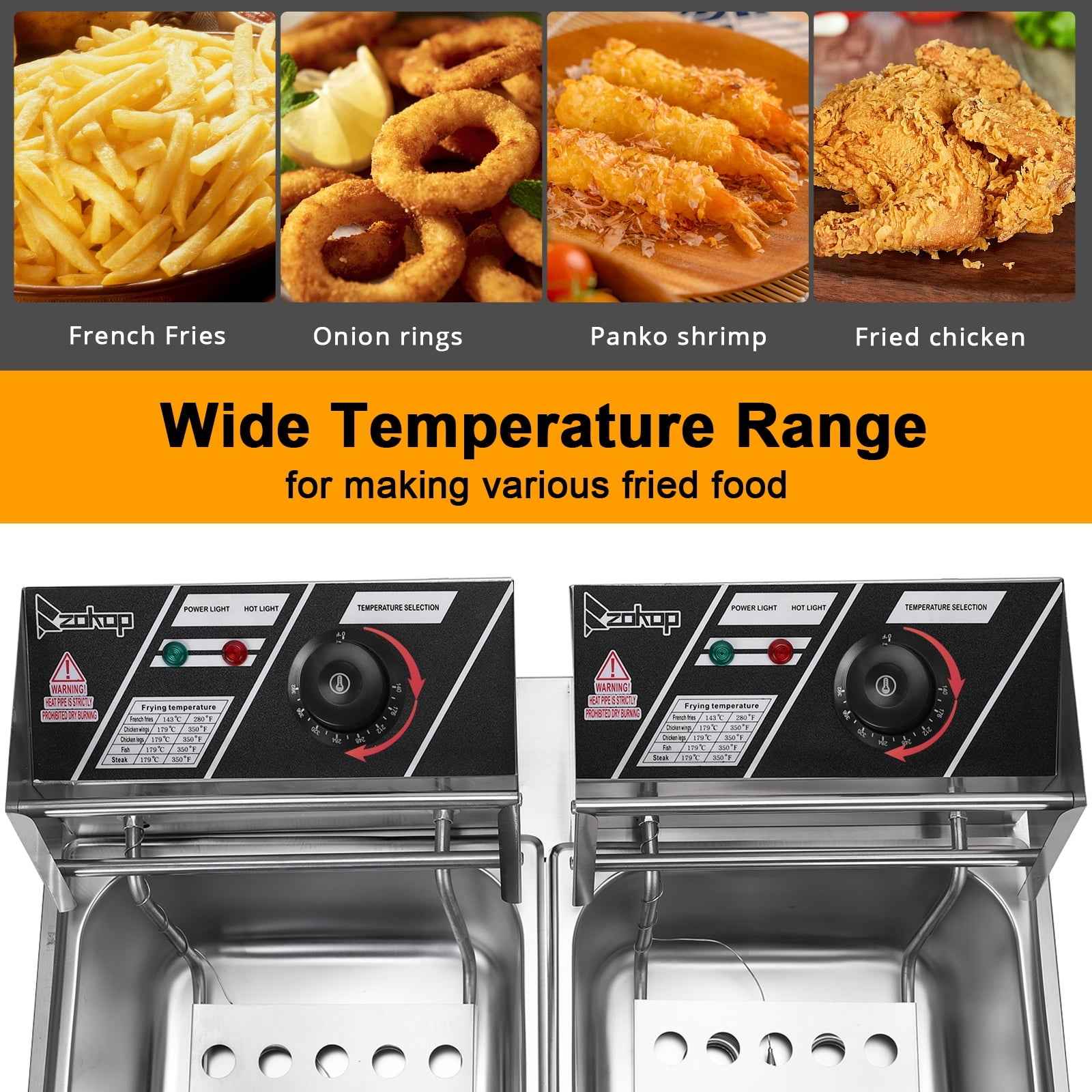 Zimtown Commercial 12L 5000W Professional Electric Countertop Deep Fryer Dual Tank Stainless Steel for Restaurant