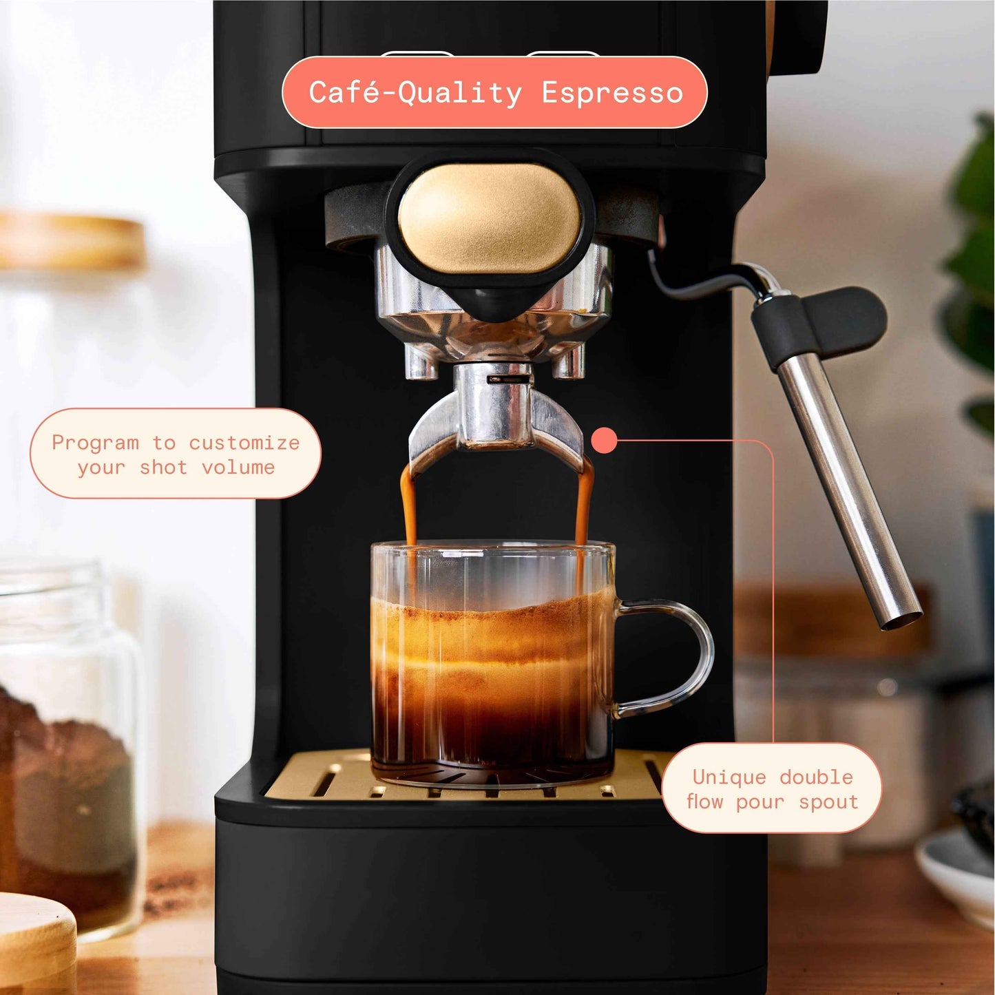 Beautiful Slim Espresso Machine with 20-Bar Pressure, Black Sesame by Drew Barrymore