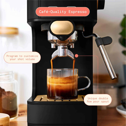 Beautiful Slim Espresso Machine with 20-Bar Pressure, Black Sesame by Drew Barrymore
