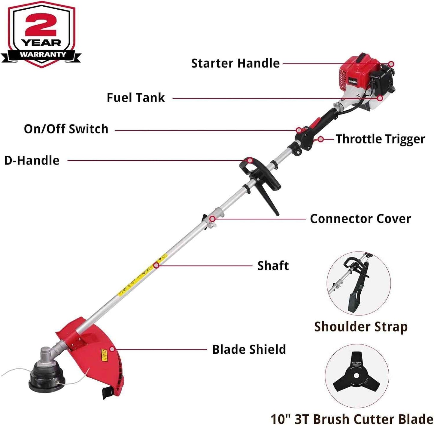 Amerisun 25.4cc Gas String Trimmer, Gas Weed Wacker, weed trimmer，3-in-1 String Trimmer/Edger 16-Inch with 10-Inch Brush Cutter for Grass Cutting