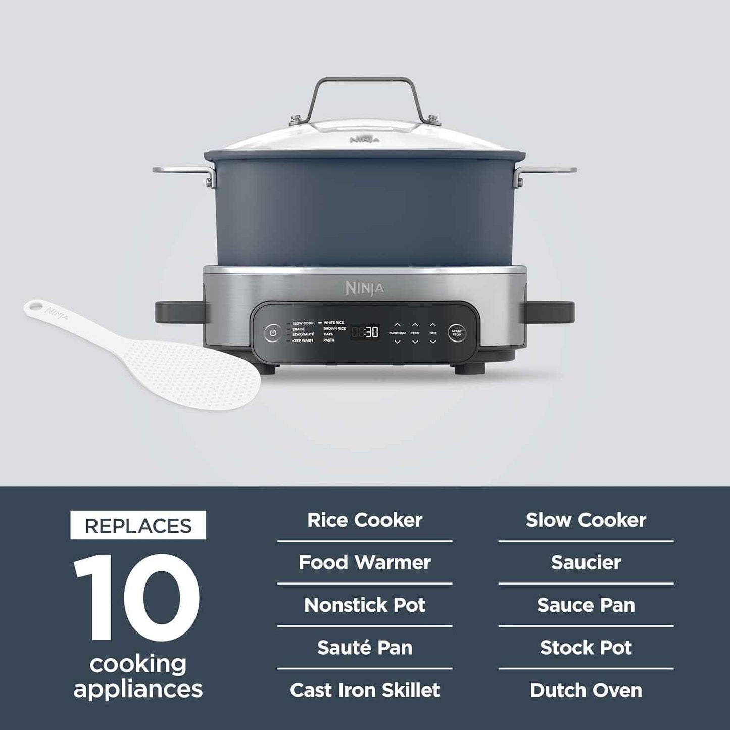 Ninja MC1101 Foodi Everyday Possible Cooker Pro, 8-in-1 Versatility, 6.5 QT, One-Pot Cooking, Replaces 10 Cooking Tools Midnight Blue